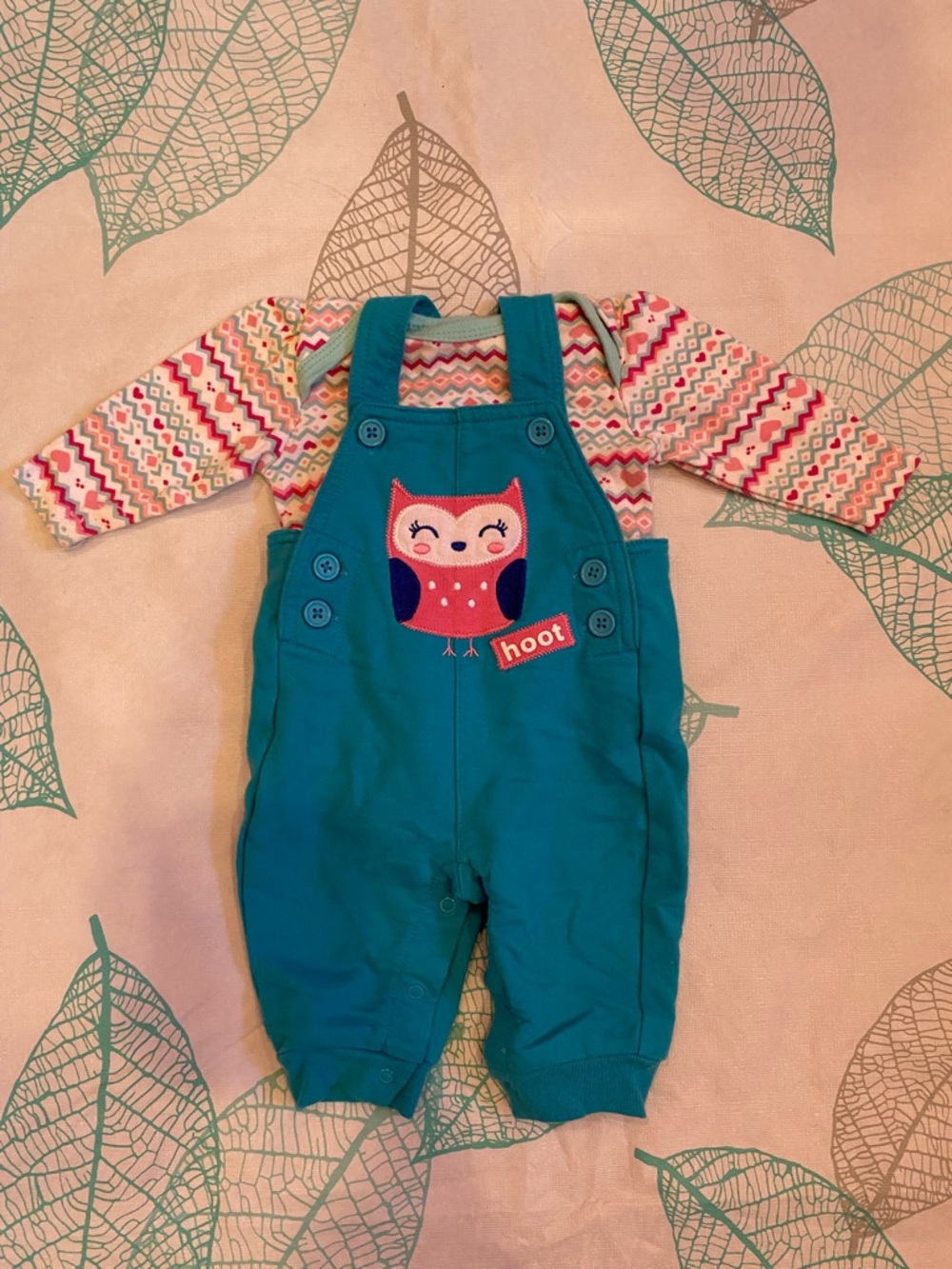 Teal Owl Overalls Set with Striped Top - Kids Bottoms